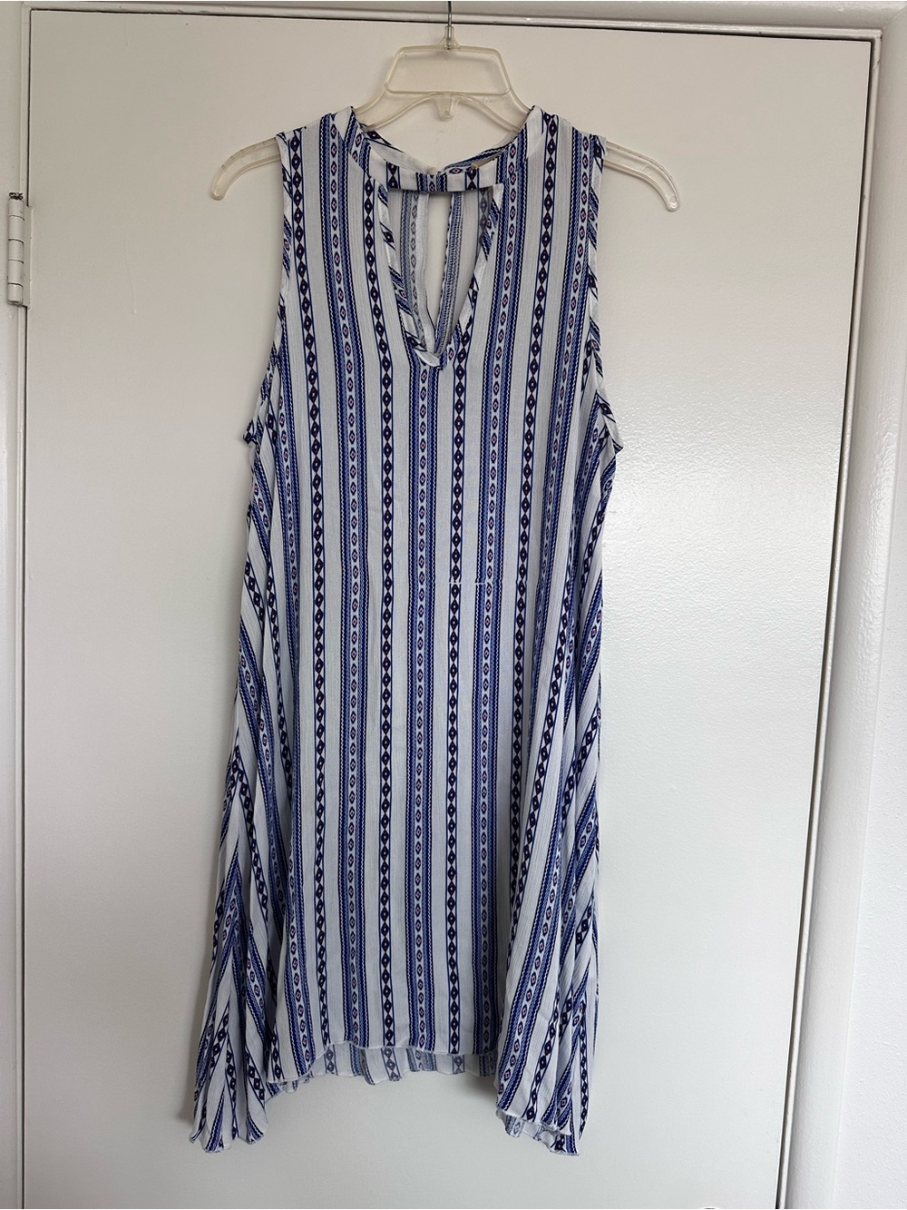 Sleeveless Blue & White Stripe Keyhole Dress
